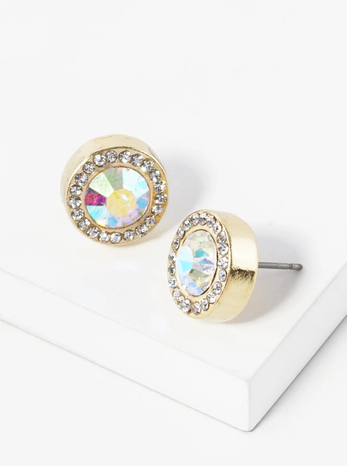 Crystal Pave 12mm Stone Button Stud Earrings