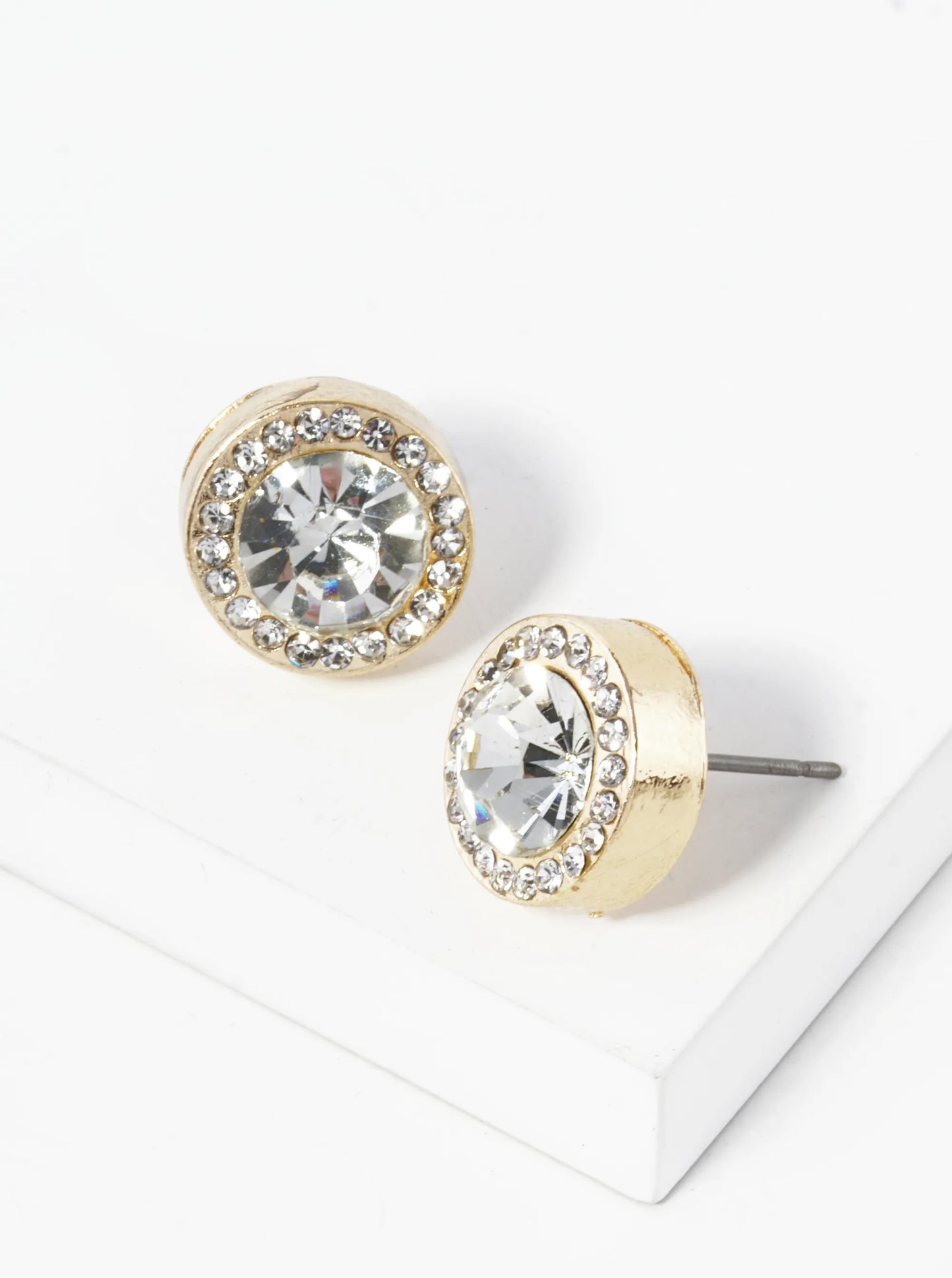 Crystal Pave 12mm Stone Button Stud Earrings