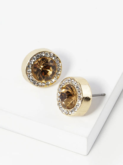 Crystal Pave 12mm Stone Button Stud Earrings