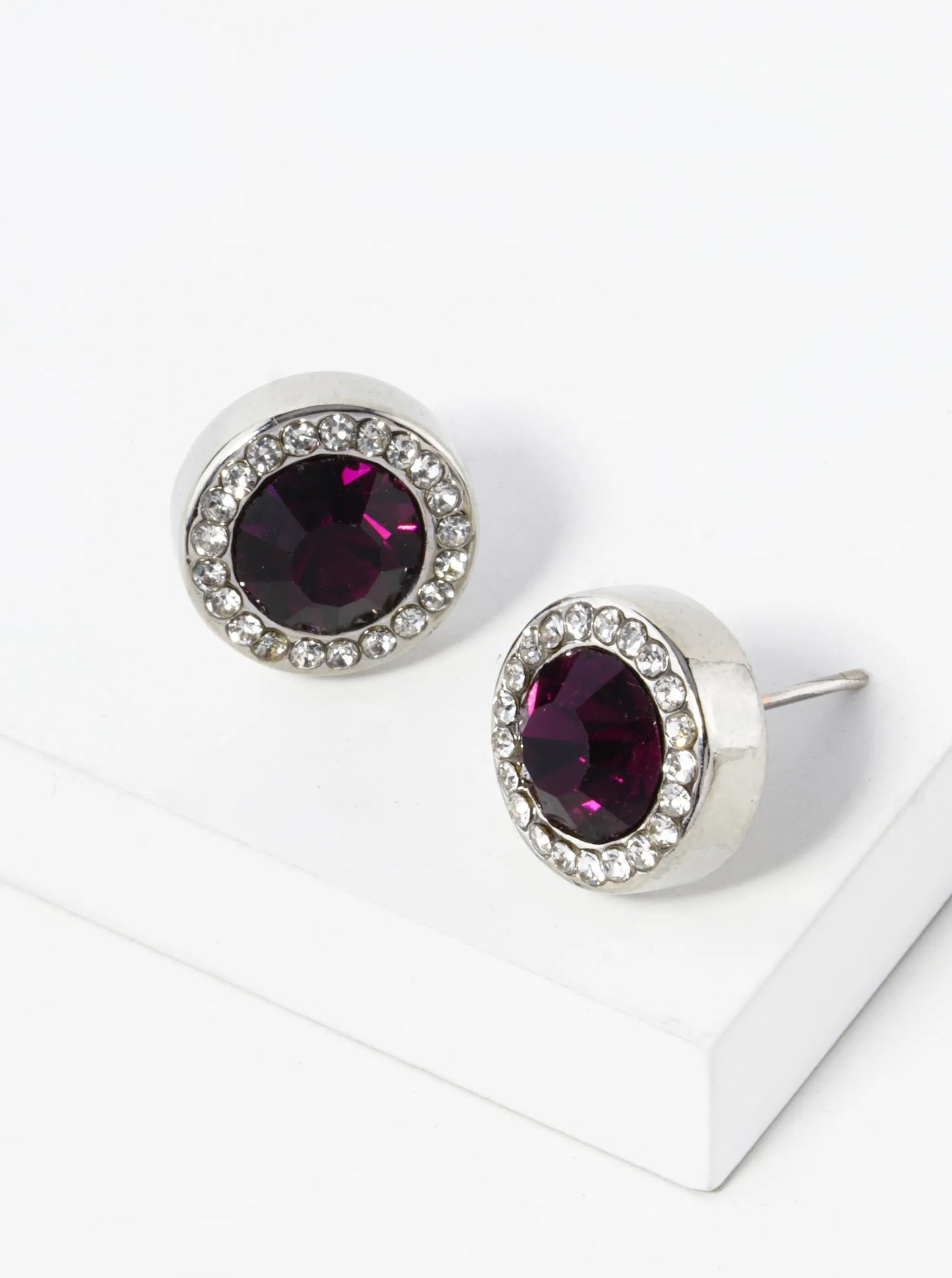 Crystal Pave 12mm Stone Button Stud Earrings