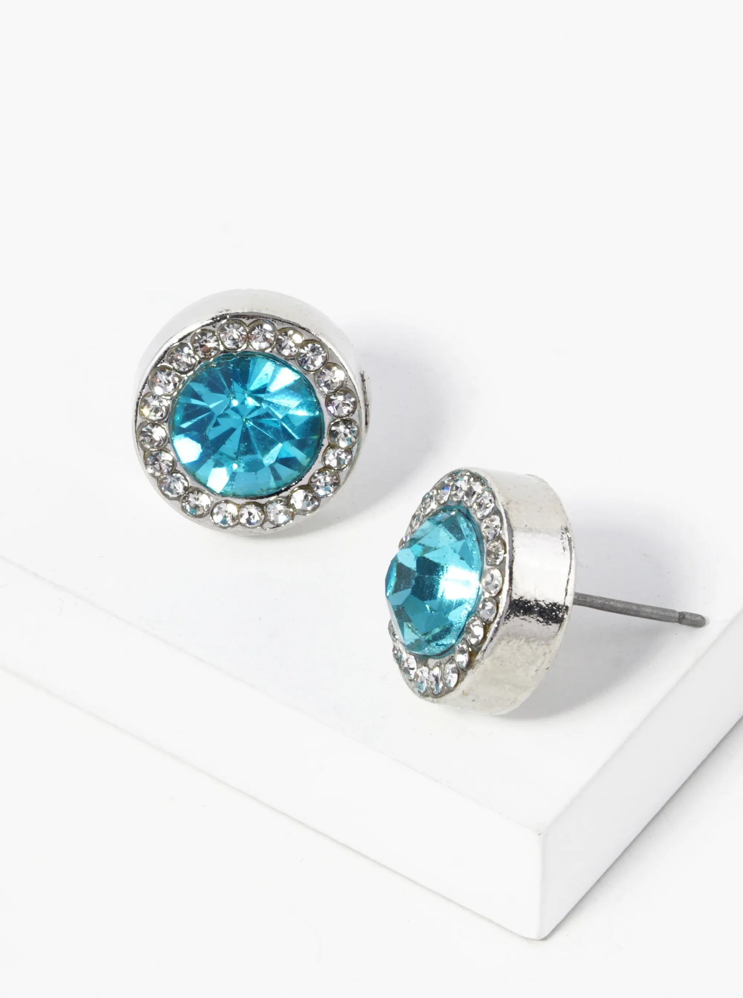 Crystal Pave 12mm Stone Button Stud Earrings