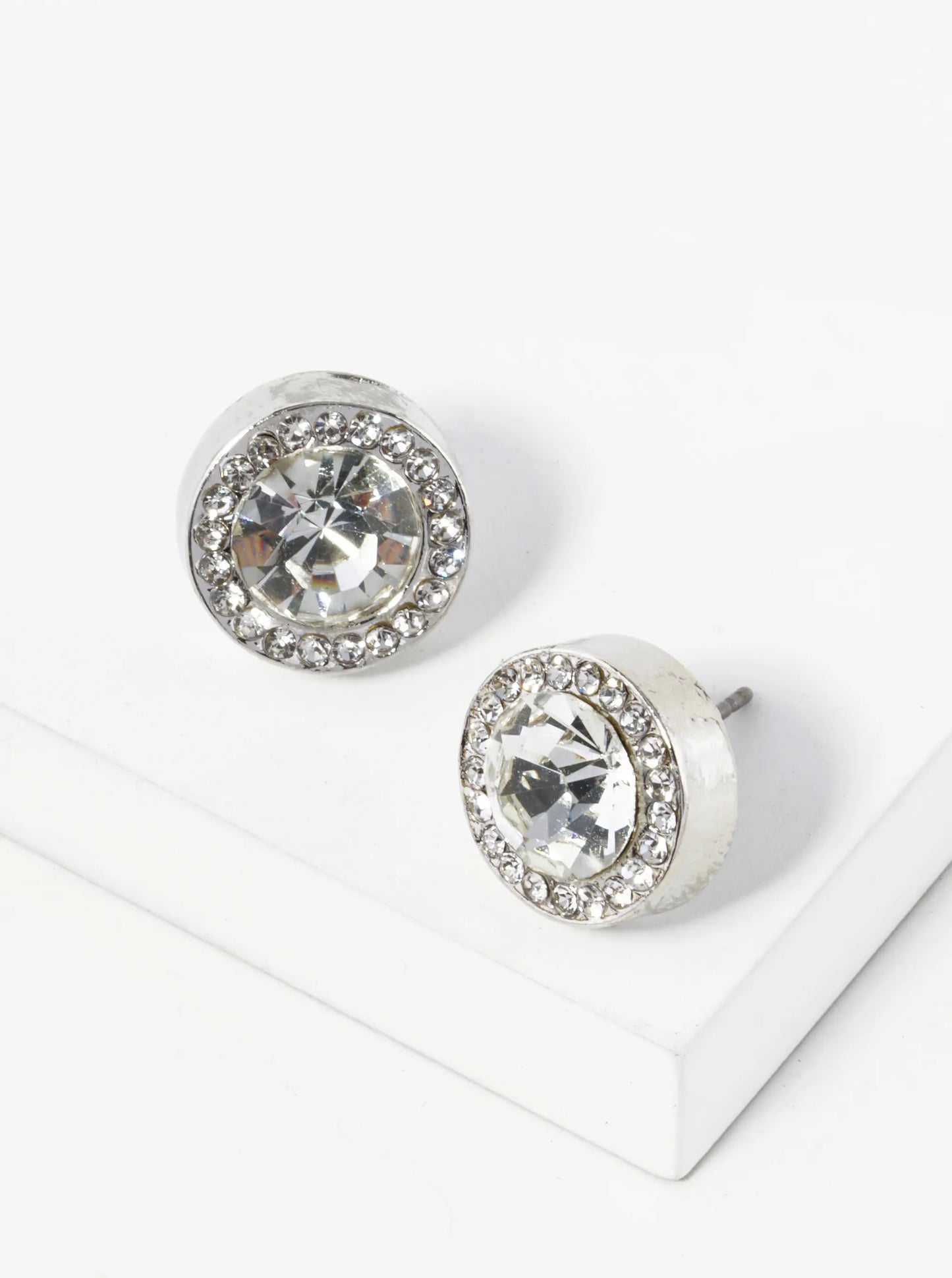 Crystal Pave 12mm Stone Button Stud Earrings