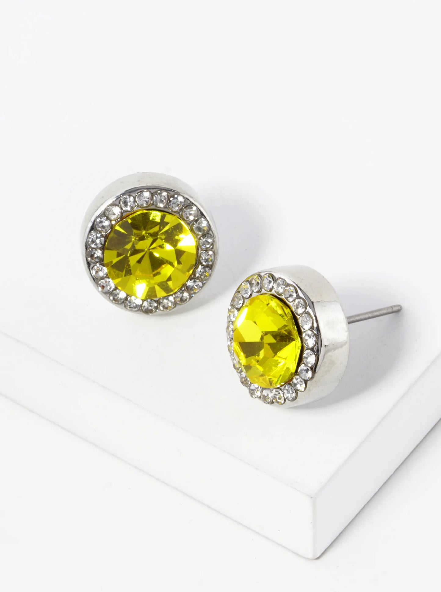 Crystal Pave 12mm Stone Button Stud Earrings