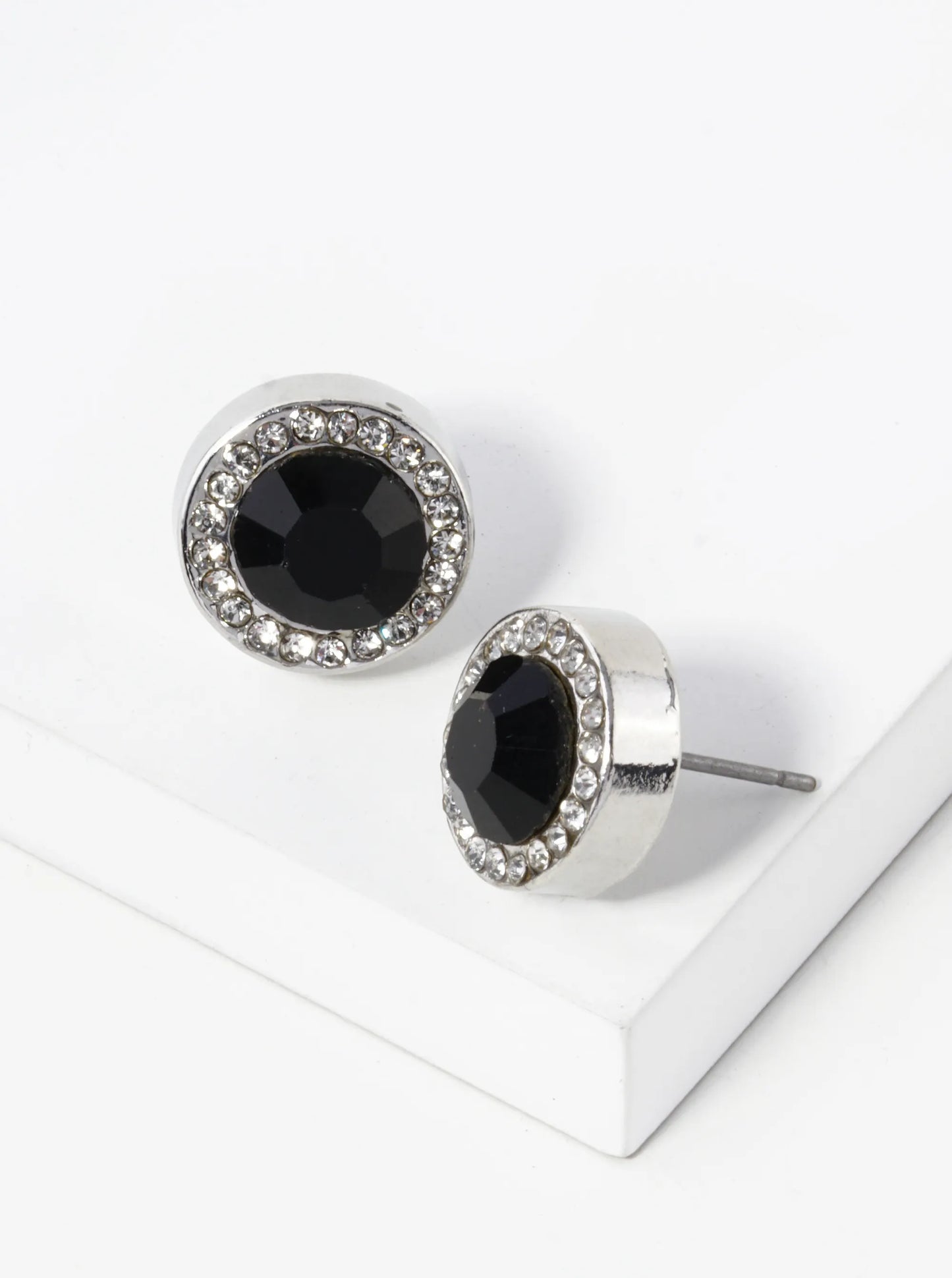 Crystal Pave 12mm Stone Button Stud Earrings