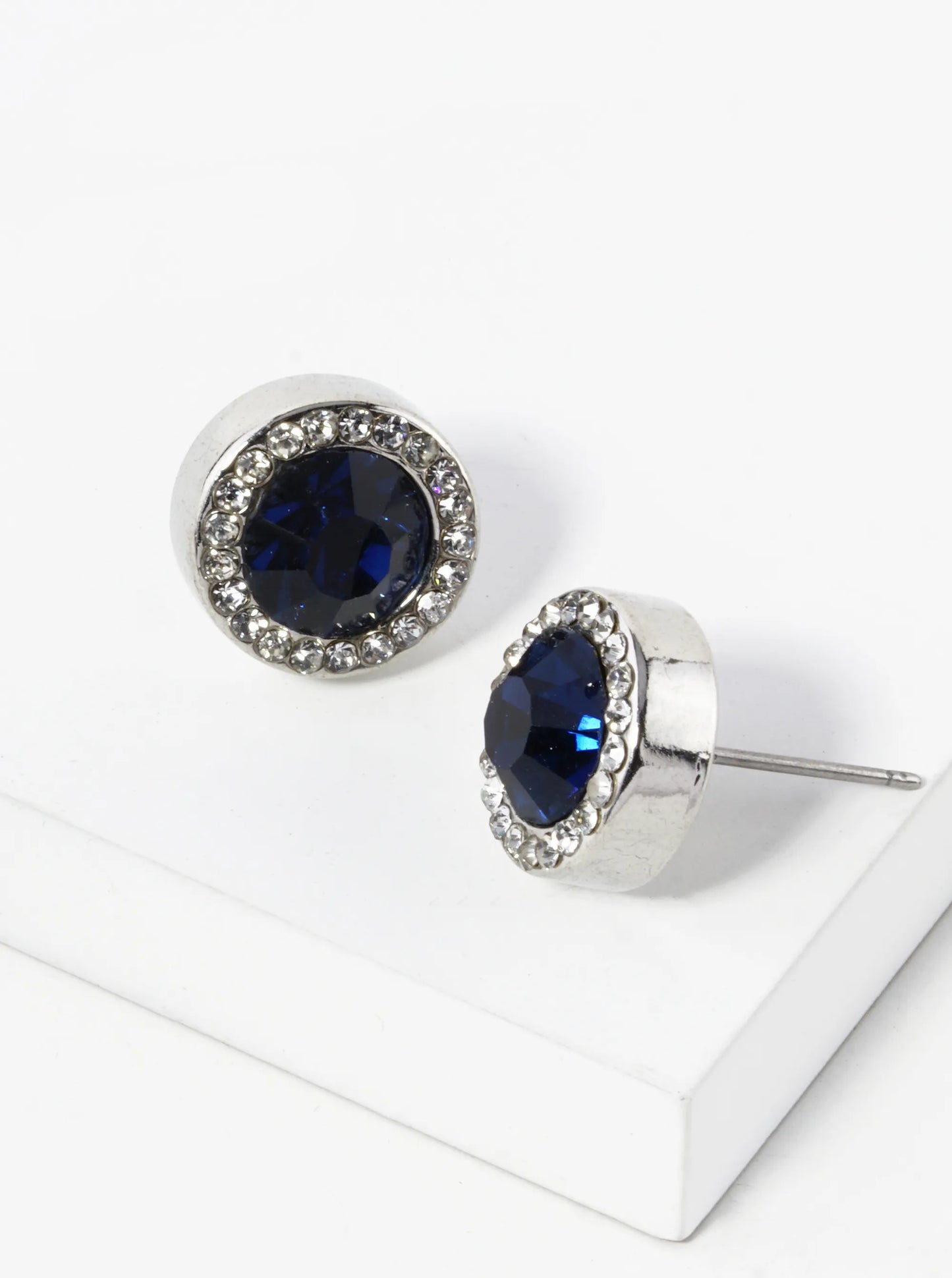 Crystal Pave 12mm Stone Button Stud Earrings