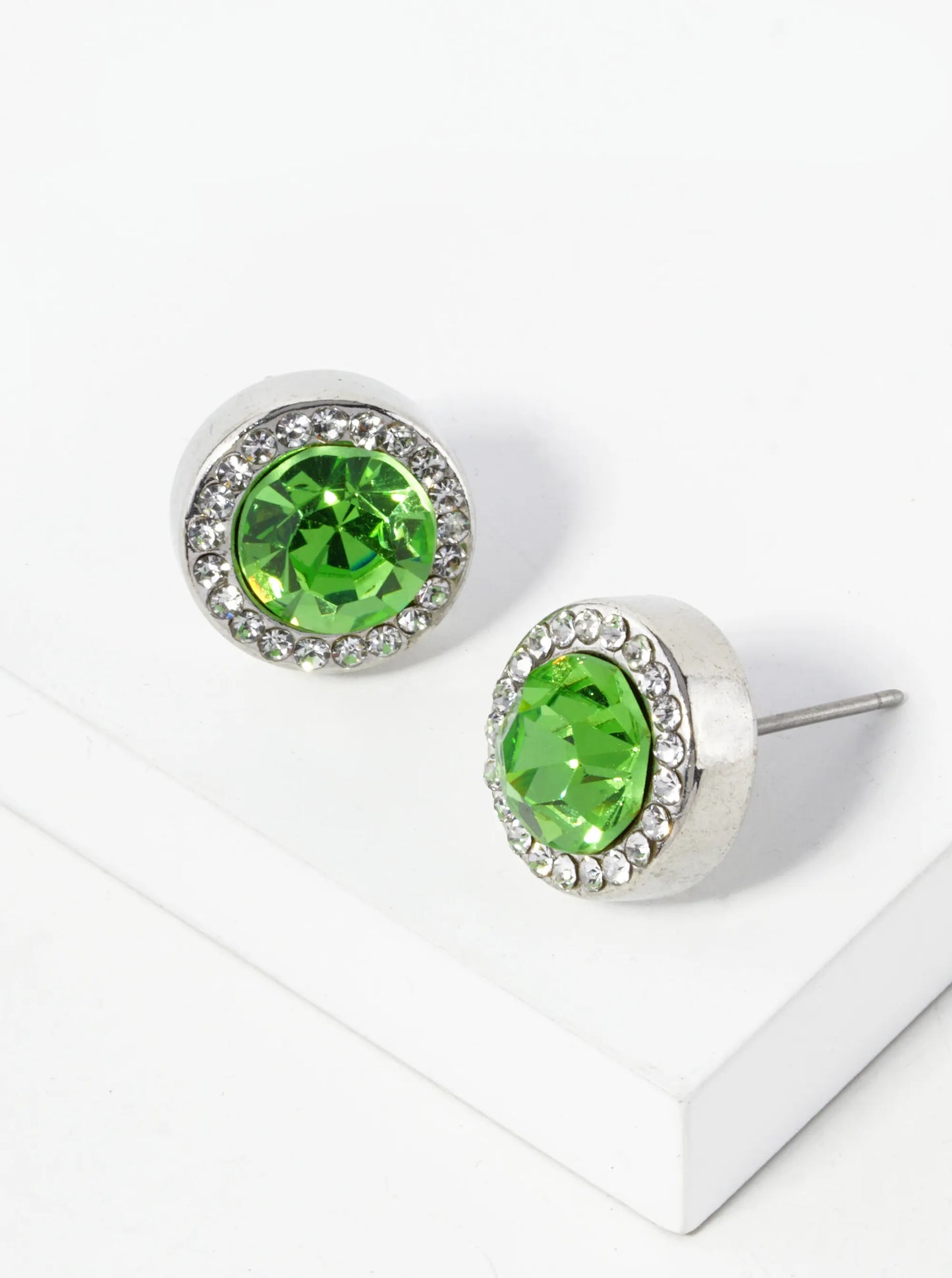 Crystal Pave 12mm Stone Button Stud Earrings