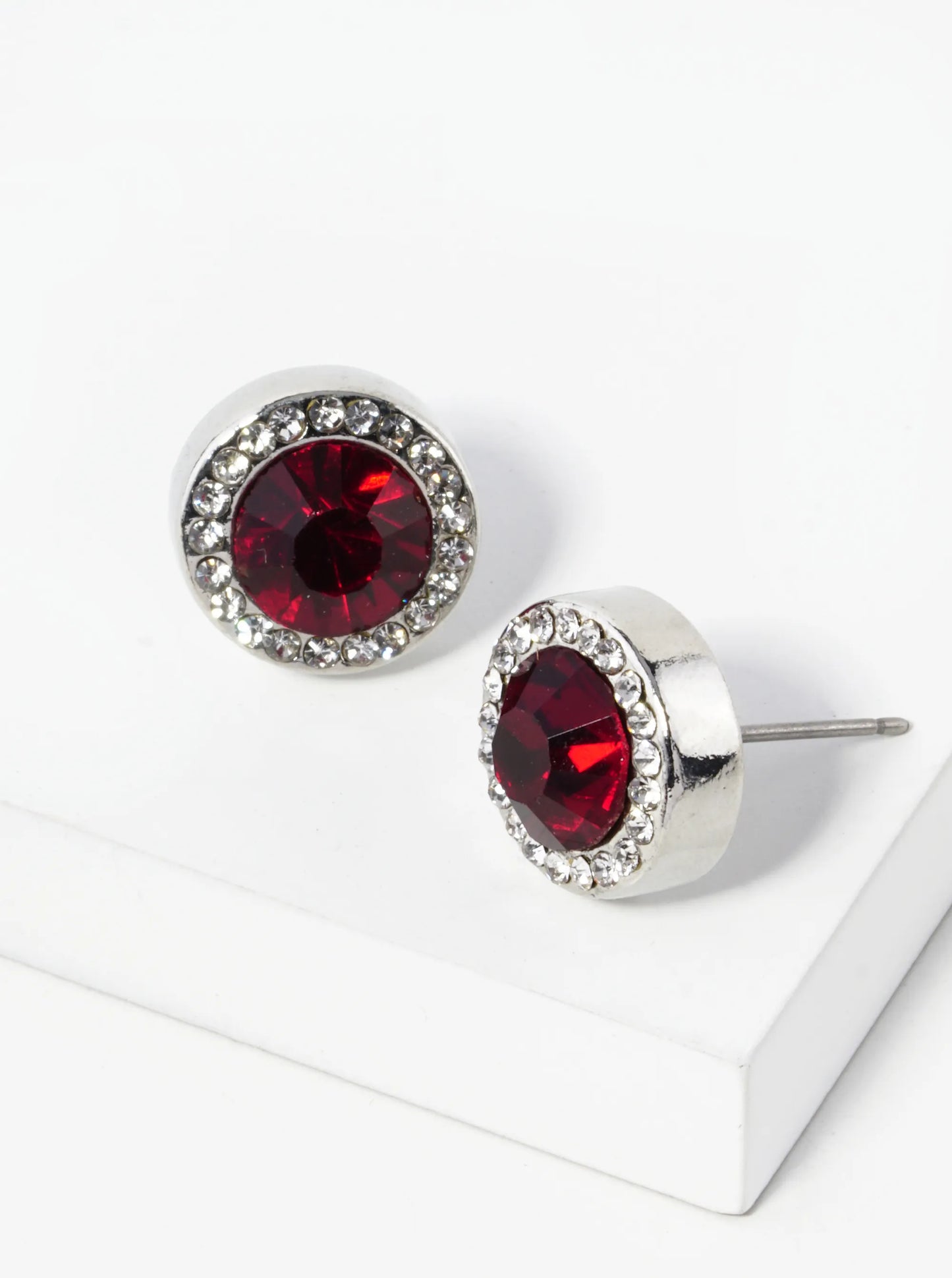 Crystal Pave 12mm Stone Button Stud Earrings