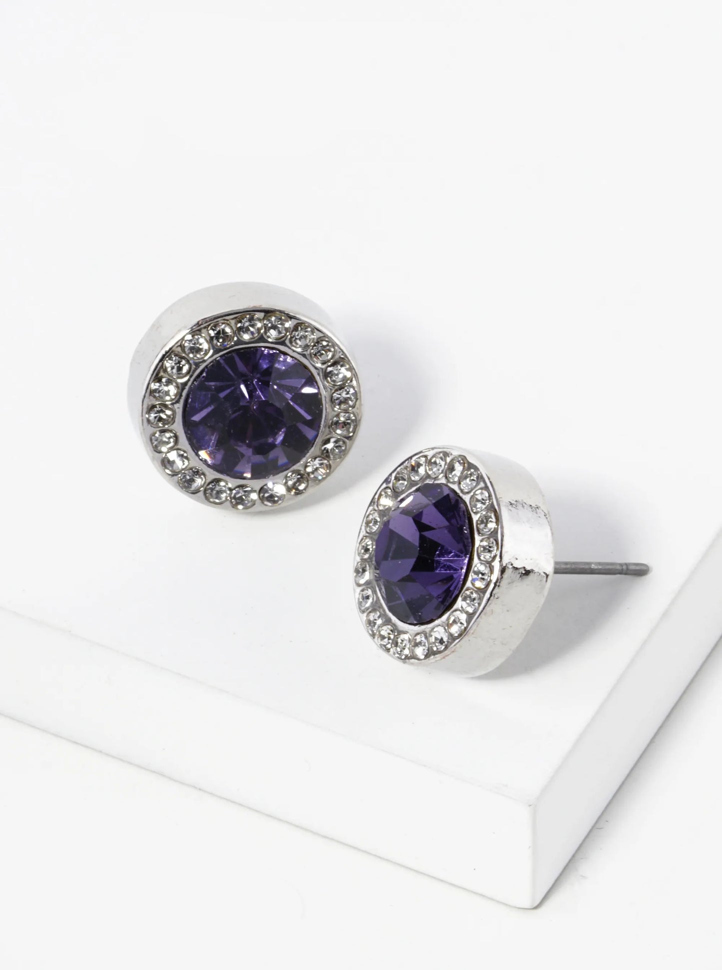 Crystal Pave 12mm Stone Button Stud Earrings