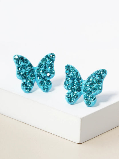 Crystal Pave 13mm Butterfly Post Stud Earrings