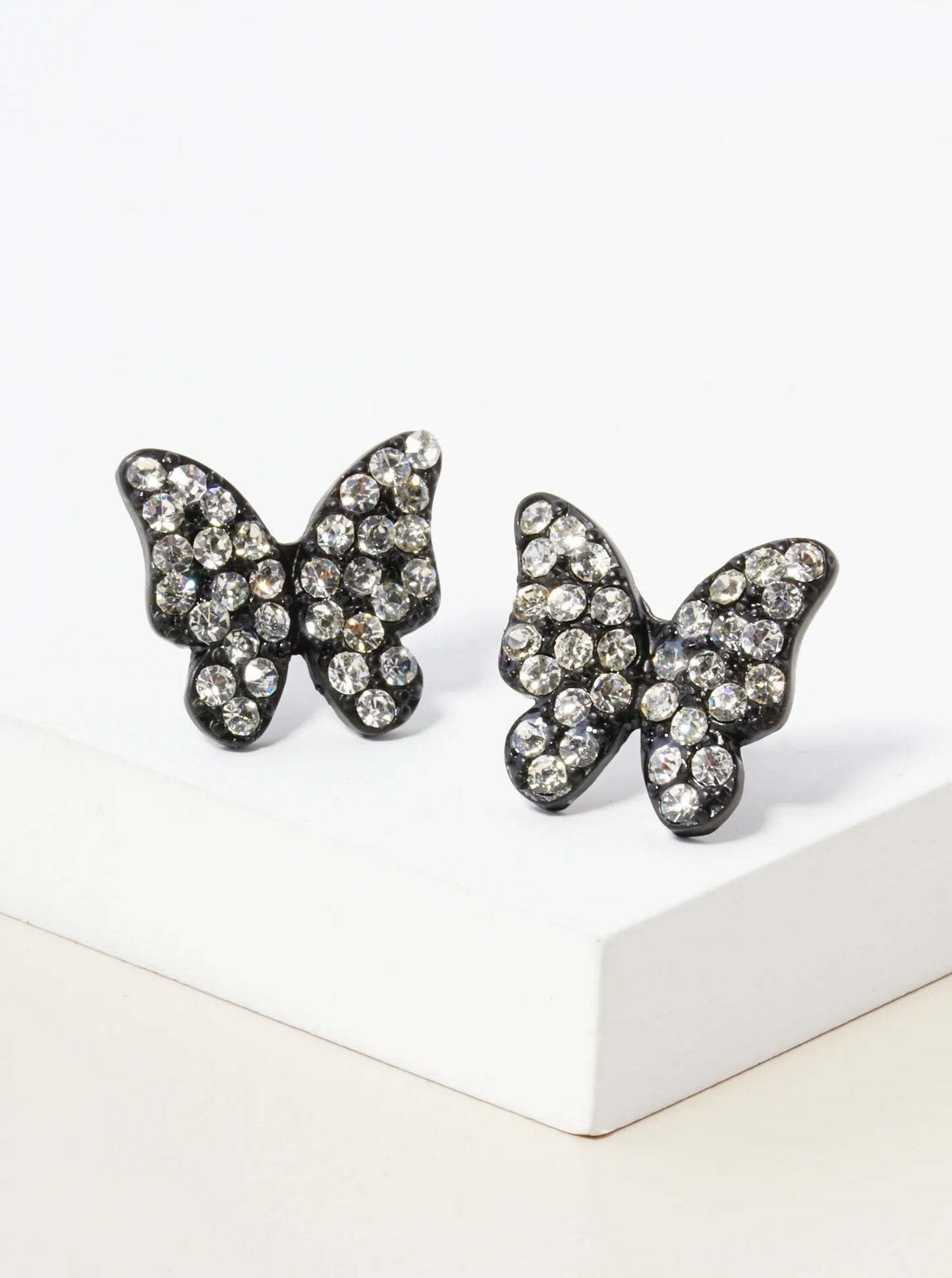 Crystal Pave 13mm Butterfly Post Stud Earrings