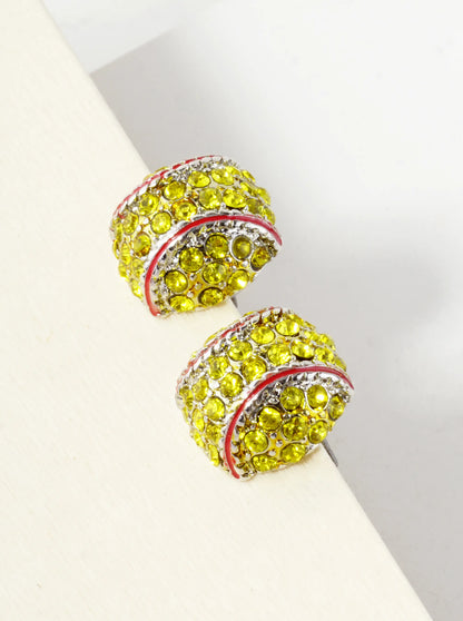 Crystal Pave 13mm Half Circle Baseball Stud Earrings