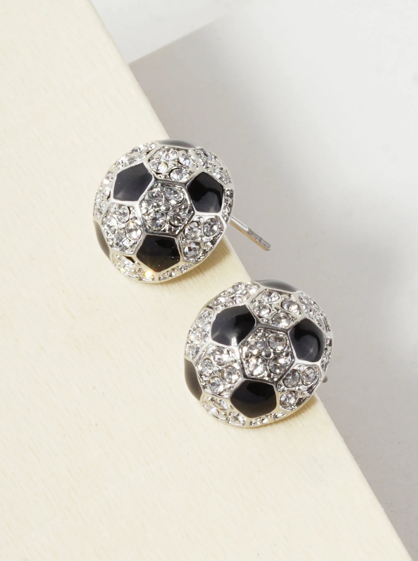 Crystal Pave 13mm Half Circle Soccer Ball Stud Earrings