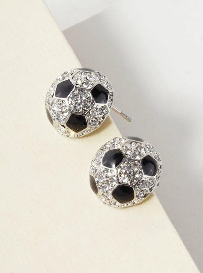 Crystal Pave 13mm Half Circle Soccer Ball Stud Earrings