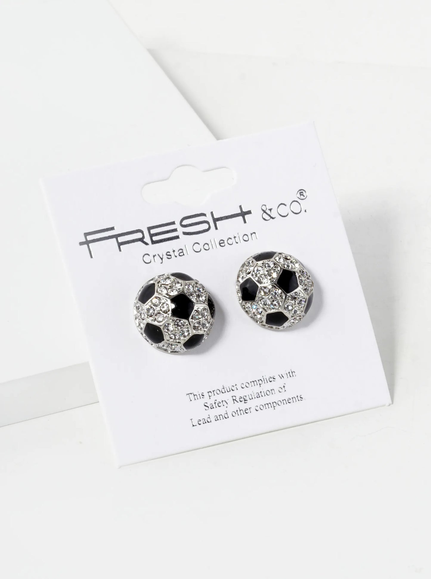 Crystal Pave 13mm Half Circle Soccer Ball Stud Earrings