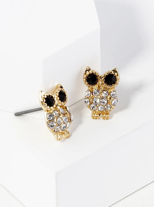 Crystal Pave 13mm Owl Spiritual Stud Earrings