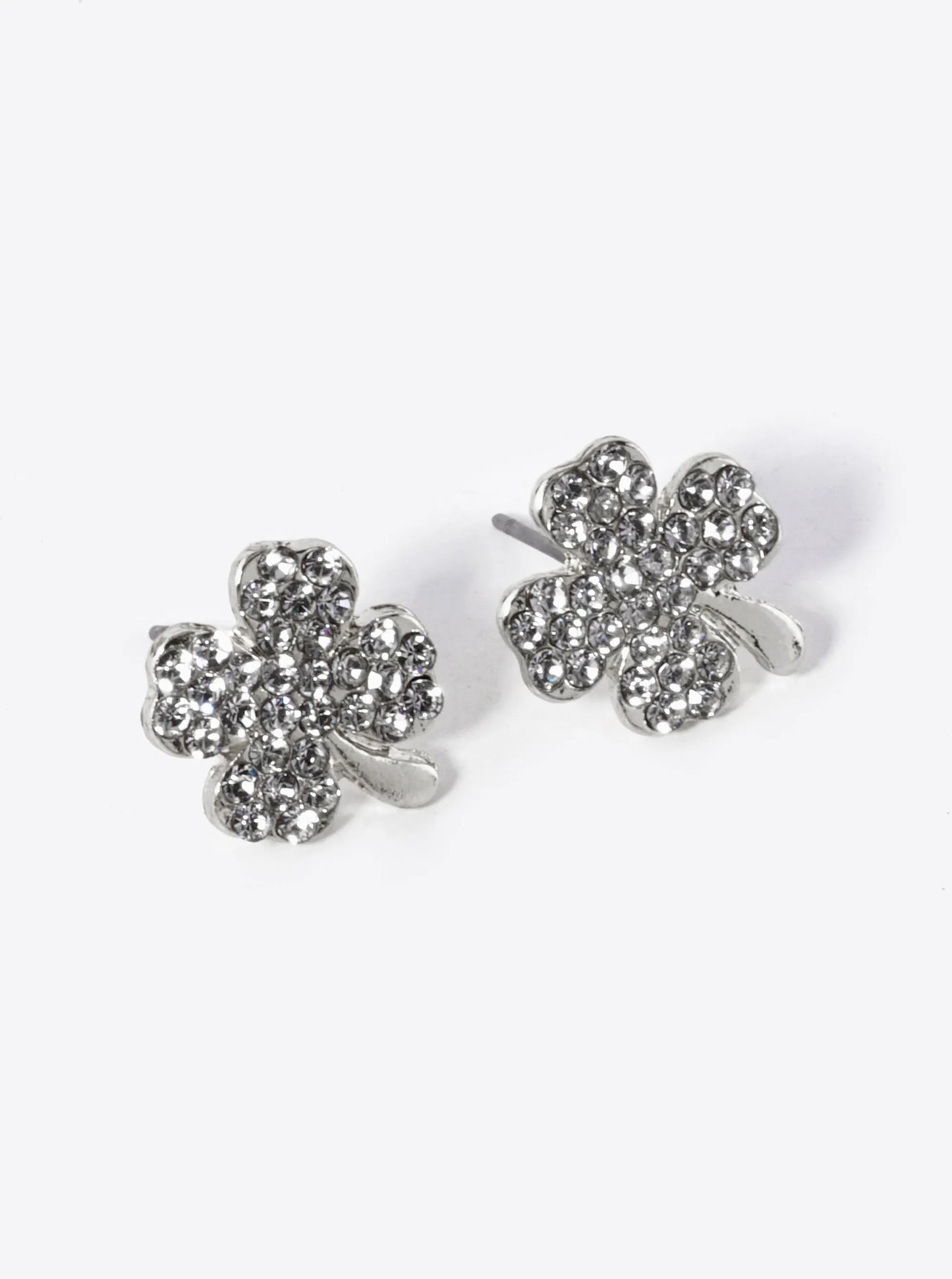 Crystal Pave 14mm Four-Leaf Clover Stud Earrings