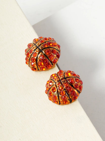 Crystal Pave 14mm Half Circle Basketball Stud Earrings