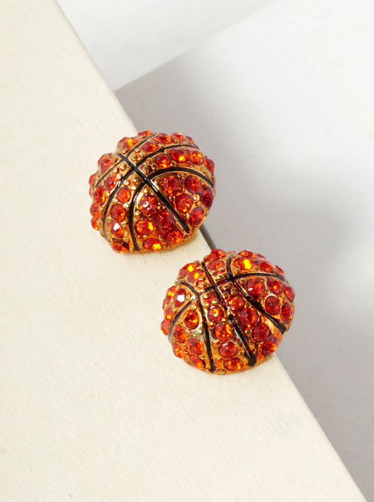Crystal Pave 14mm Half Circle Basketball Stud Earrings