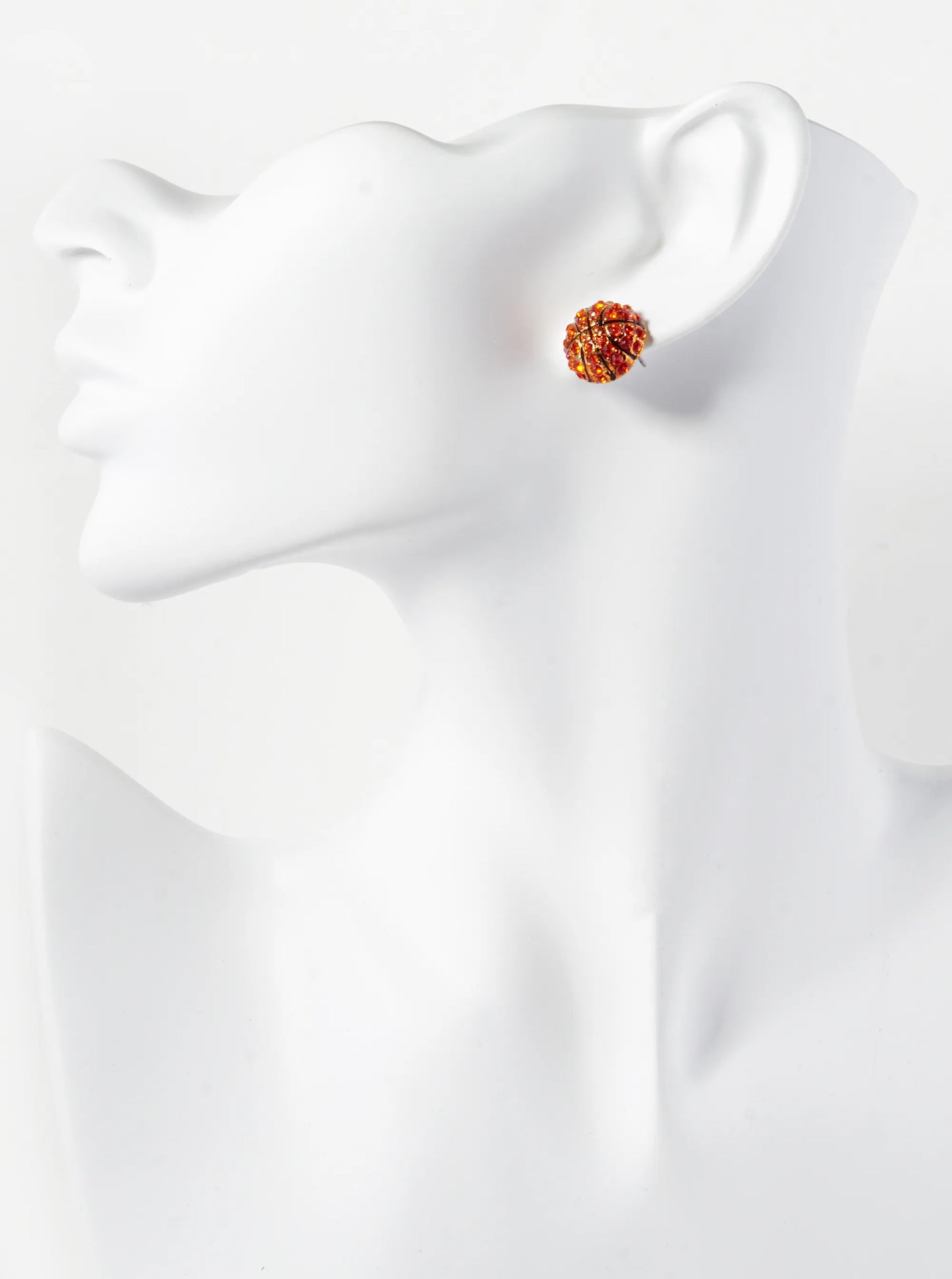 Crystal Pave 14mm Half Circle Basketball Stud Earrings