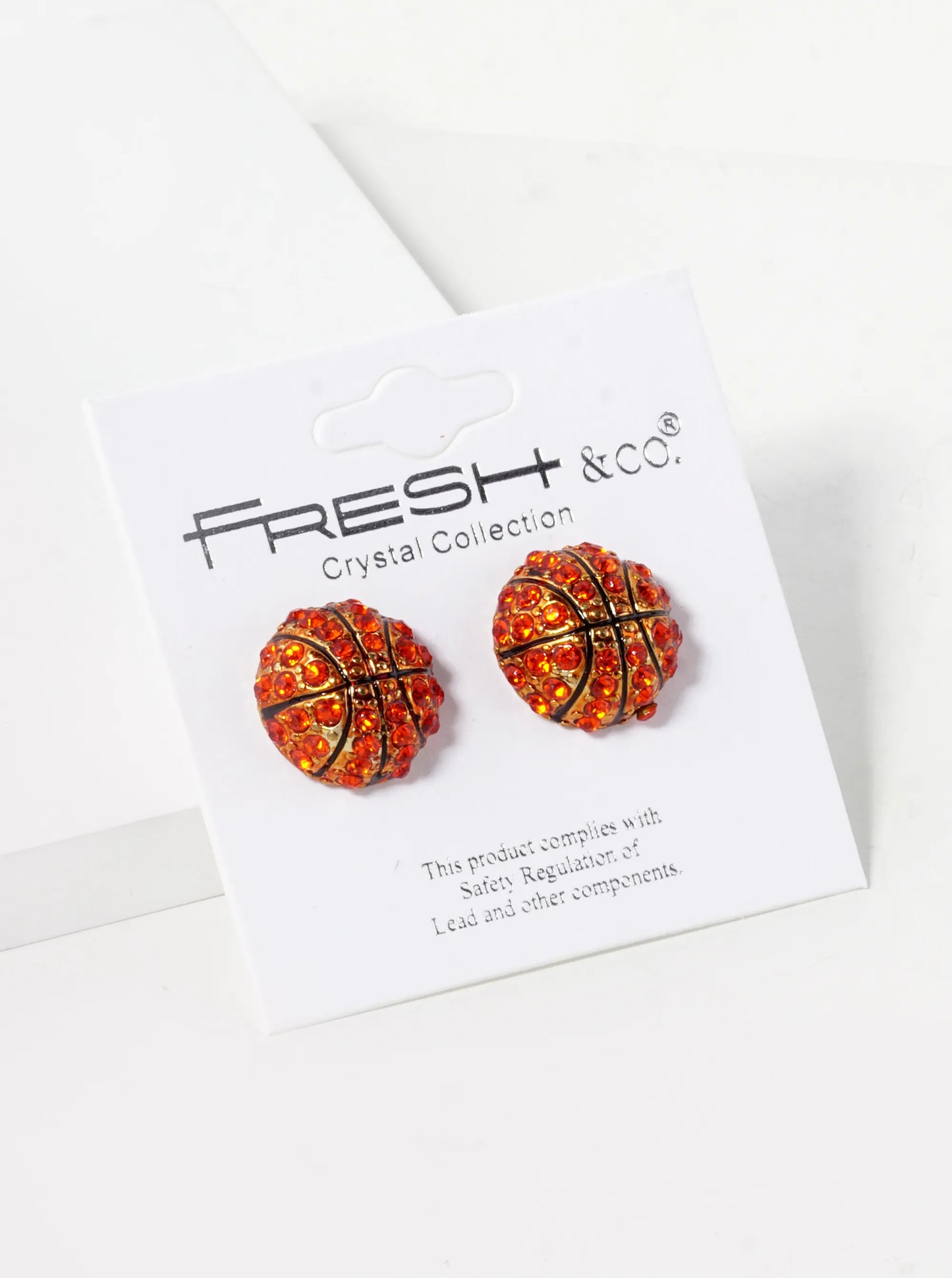 Crystal Pave 14mm Half Circle Basketball Stud Earrings