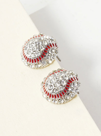 Crystal Pave 14mm Half Circle Tennis Ball Stud Earrings