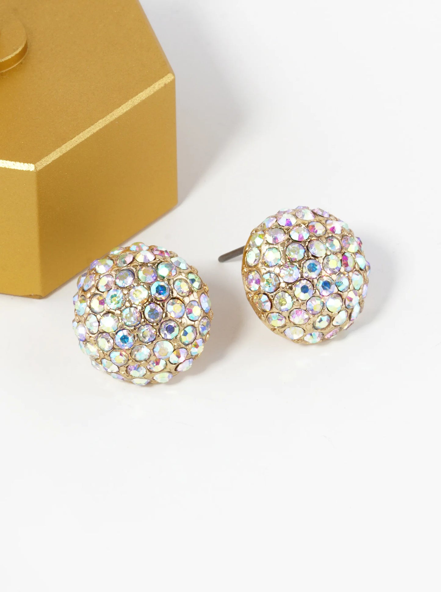 Crystal Pave 14mm Puffy Round Button Stud Earrings