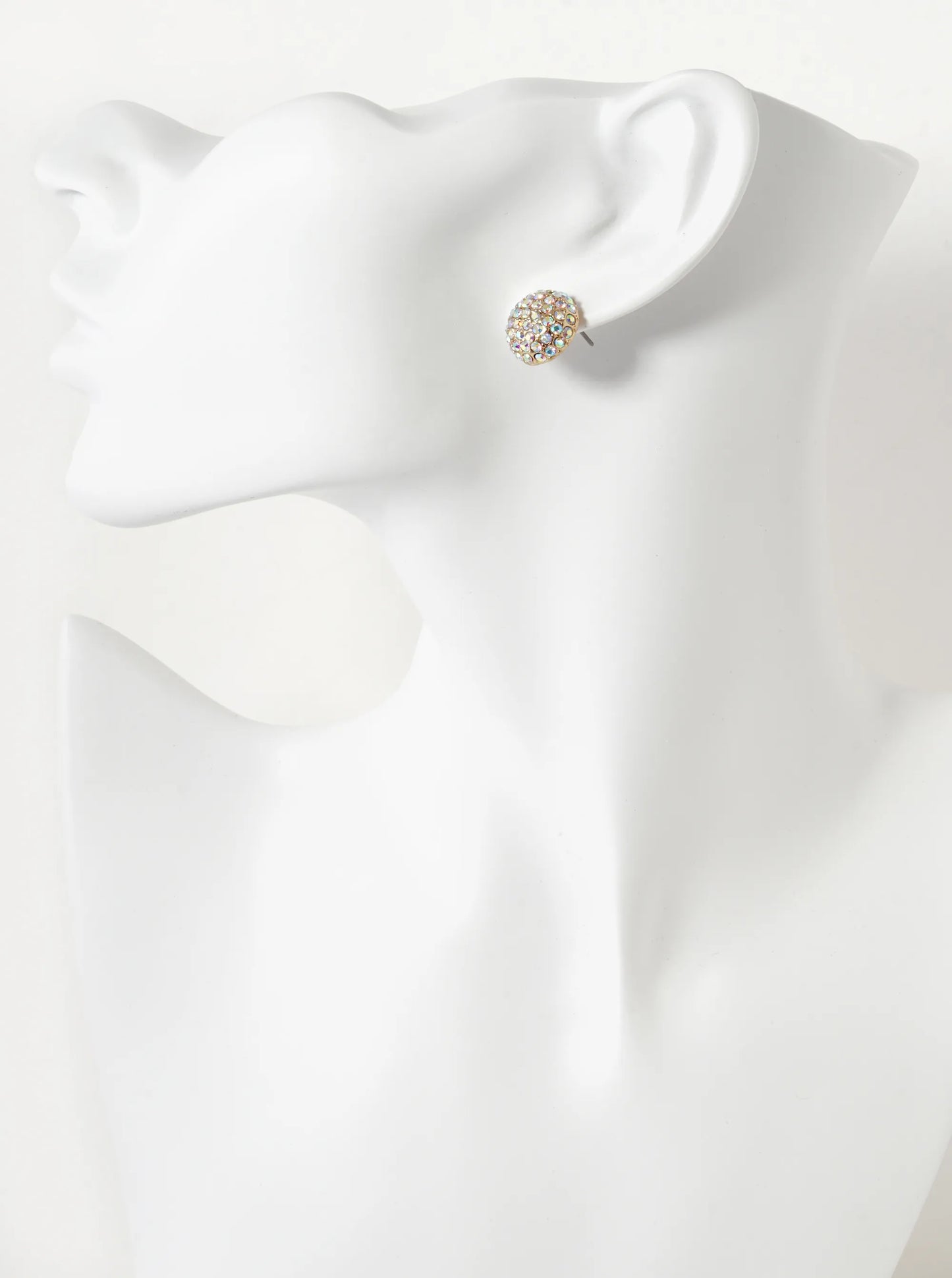 Crystal Pave 14mm Puffy Round Button Stud Earrings