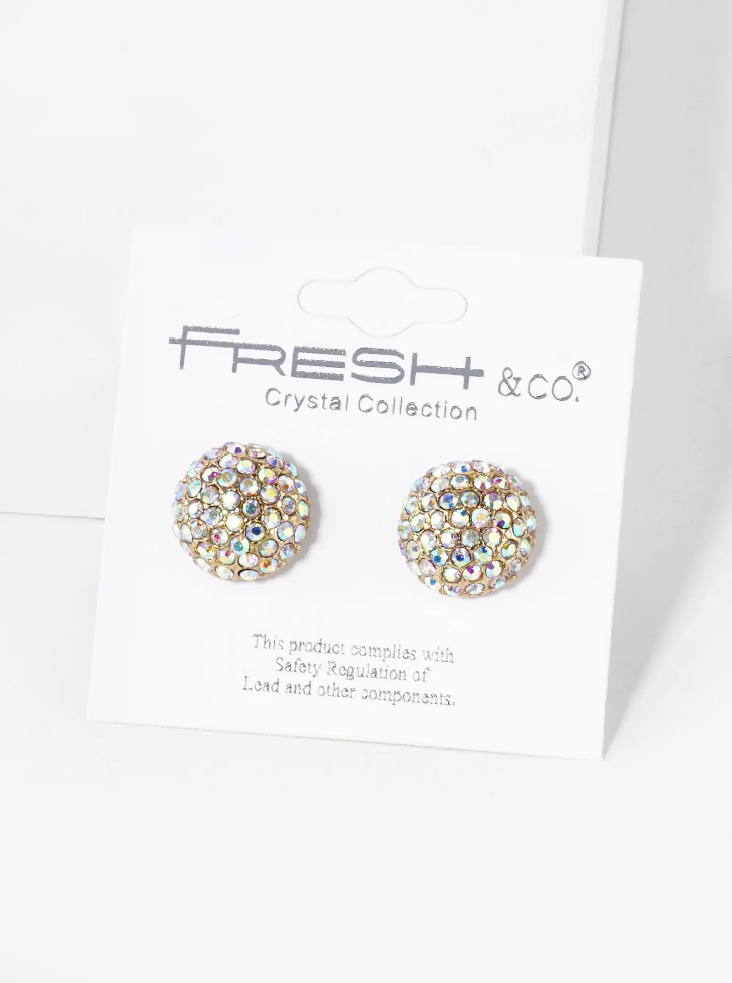 Crystal Pave 14mm Puffy Round Button Stud Earrings