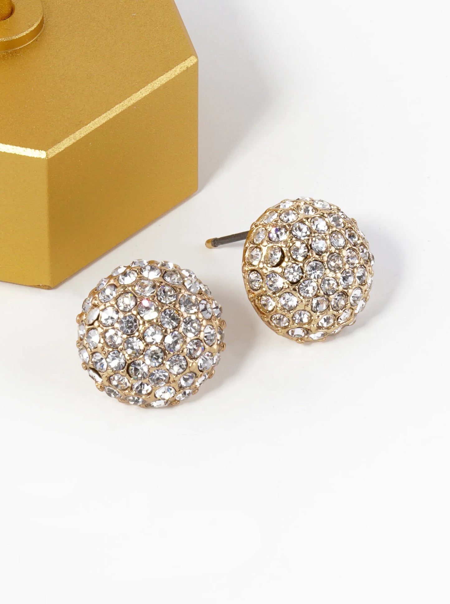 Crystal Pave 14mm Puffy Round Button Stud Earrings