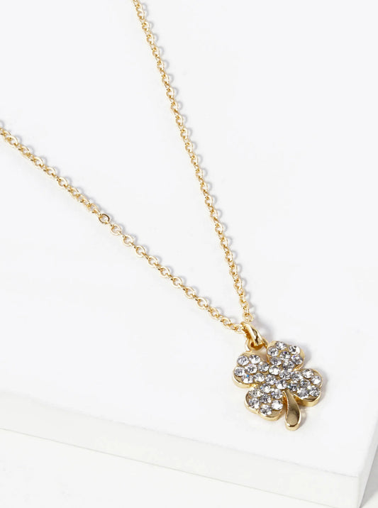 Crystal Pave 15mm Four-Leaf Clover Pendant Necklace