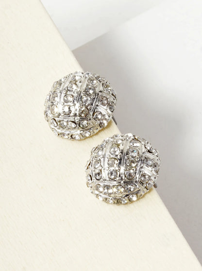 Crystal Pave 15mm Half Circle Volleyball Stud Earrings