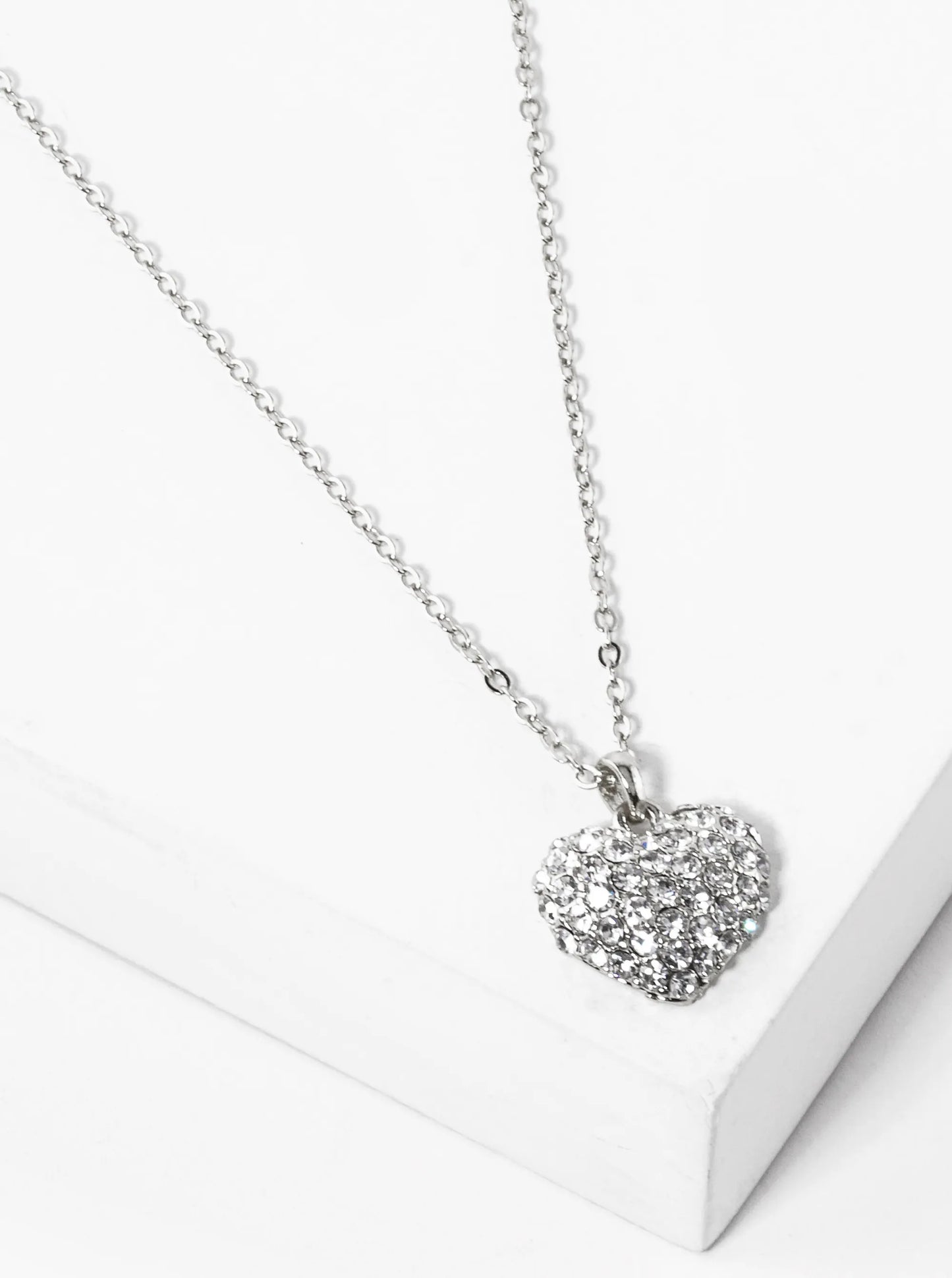 Crystal Pave 15mm Heart Pendant Necklace