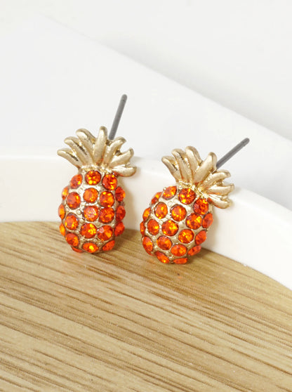 Crystal Pave 15mm Pineapple Stud Earrings