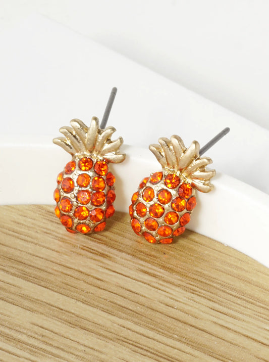 Crystal Pave 15mm Pineapple Stud Earrings
