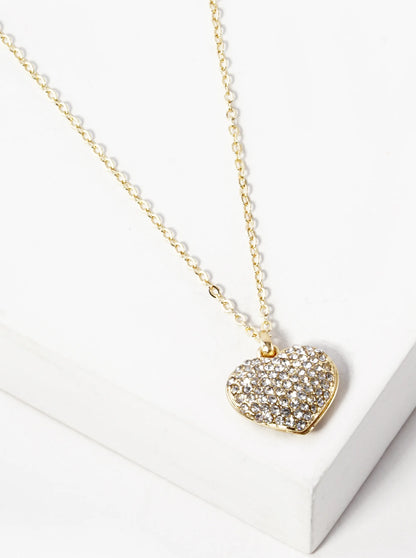 Crystal Pave 15mm Puffy Heart Pendant Necklace
