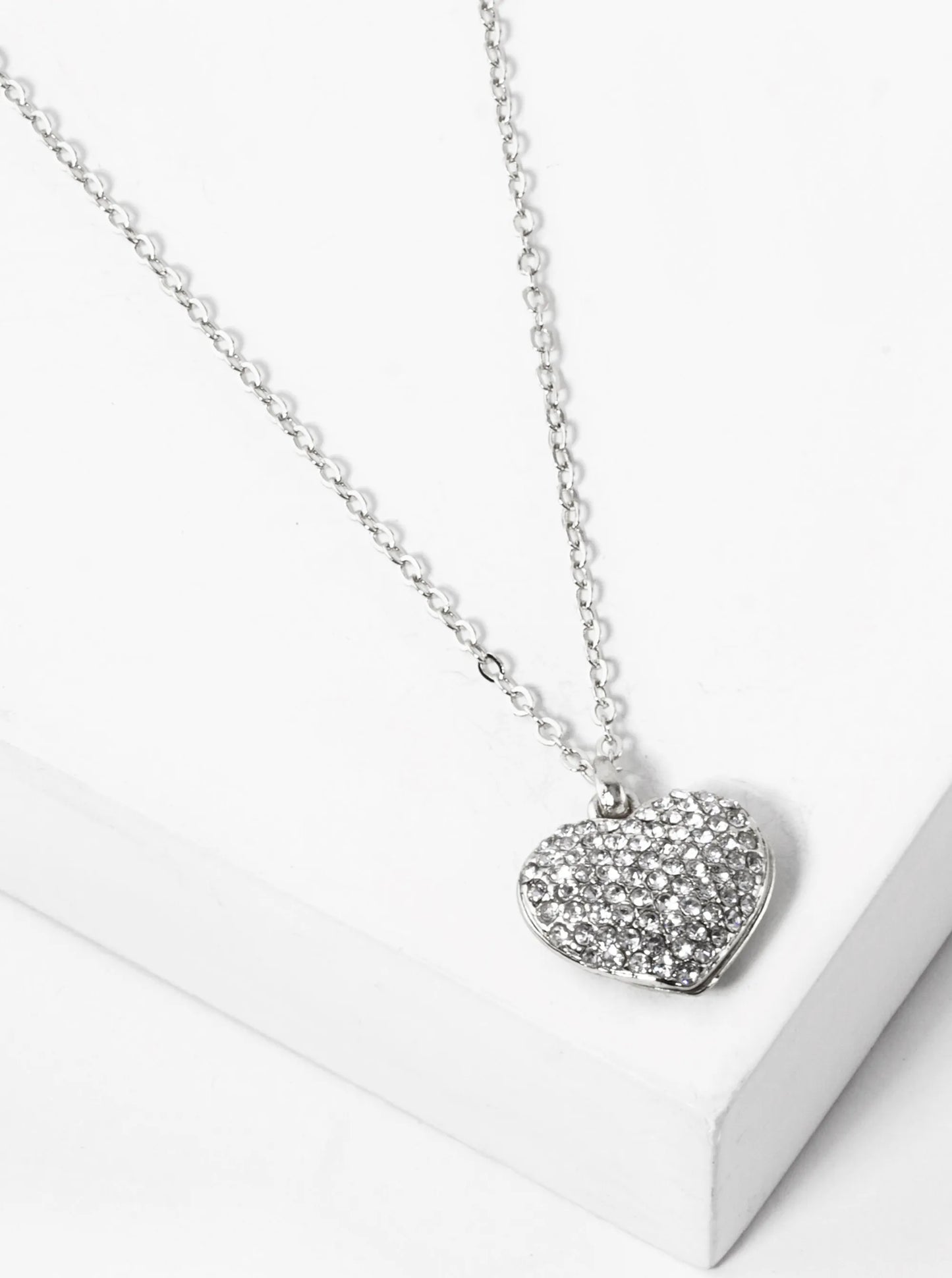 Crystal Pave 15mm Puffy Heart Pendant Necklace