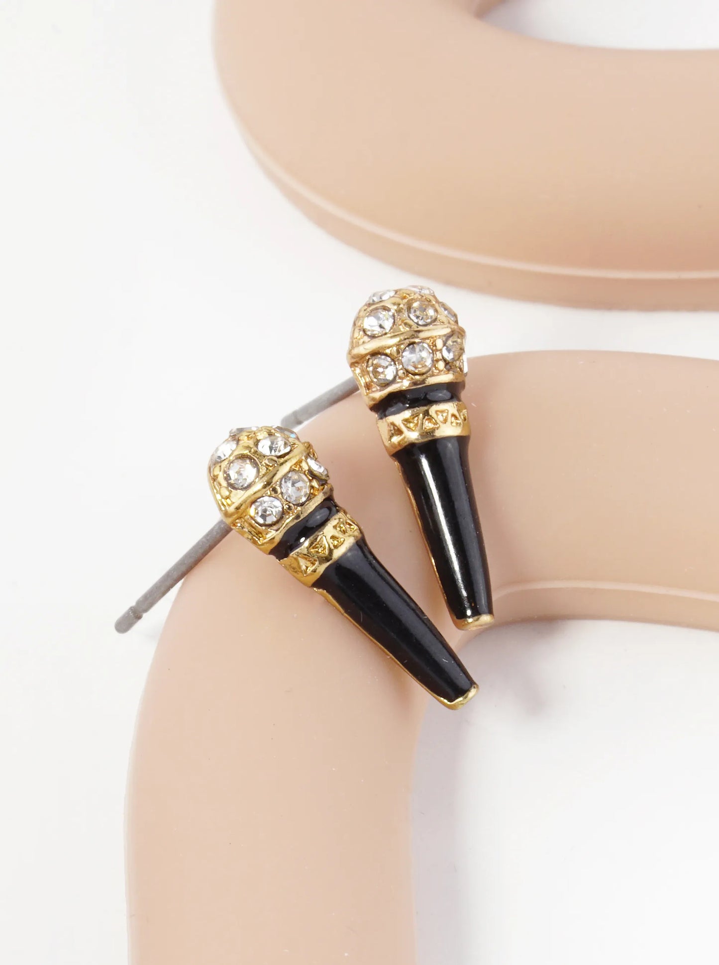 Crystal Pave 15mm Tiny Microphone Stud Earrings