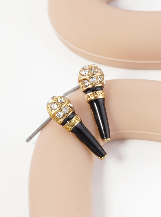 Crystal Pave 15mm Tiny Microphone Stud Earrings