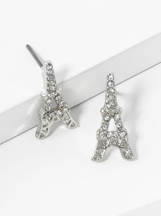 Crystal Pave 17mm Eiffel Tower Stud Earrings