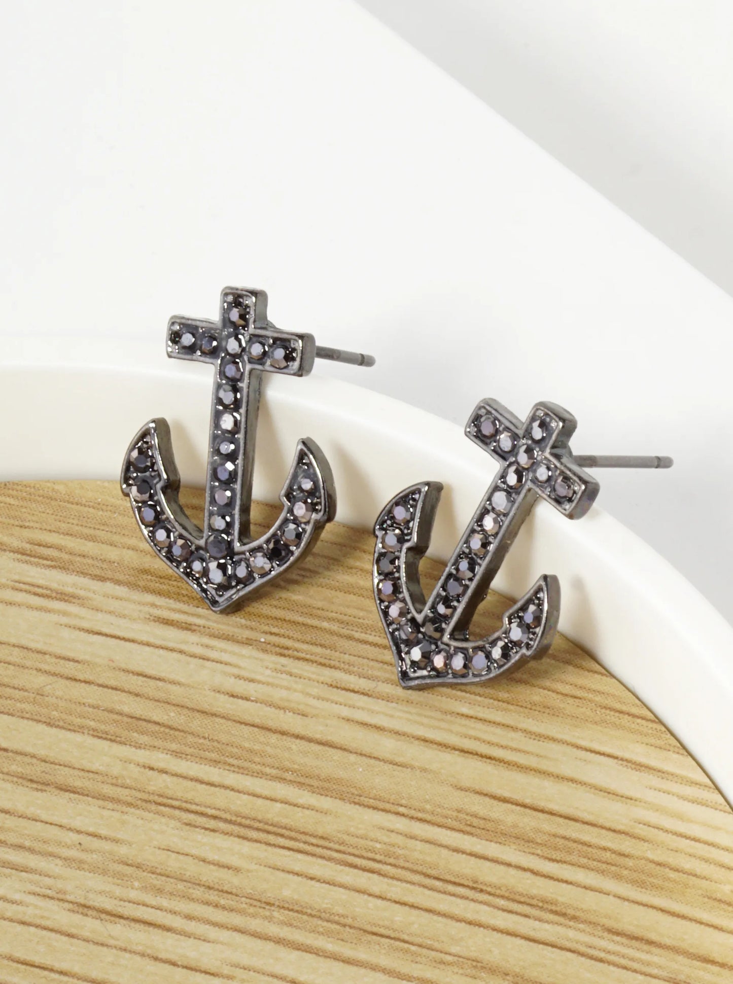 Crystal Pave 18mm Anchor Stud Earrings