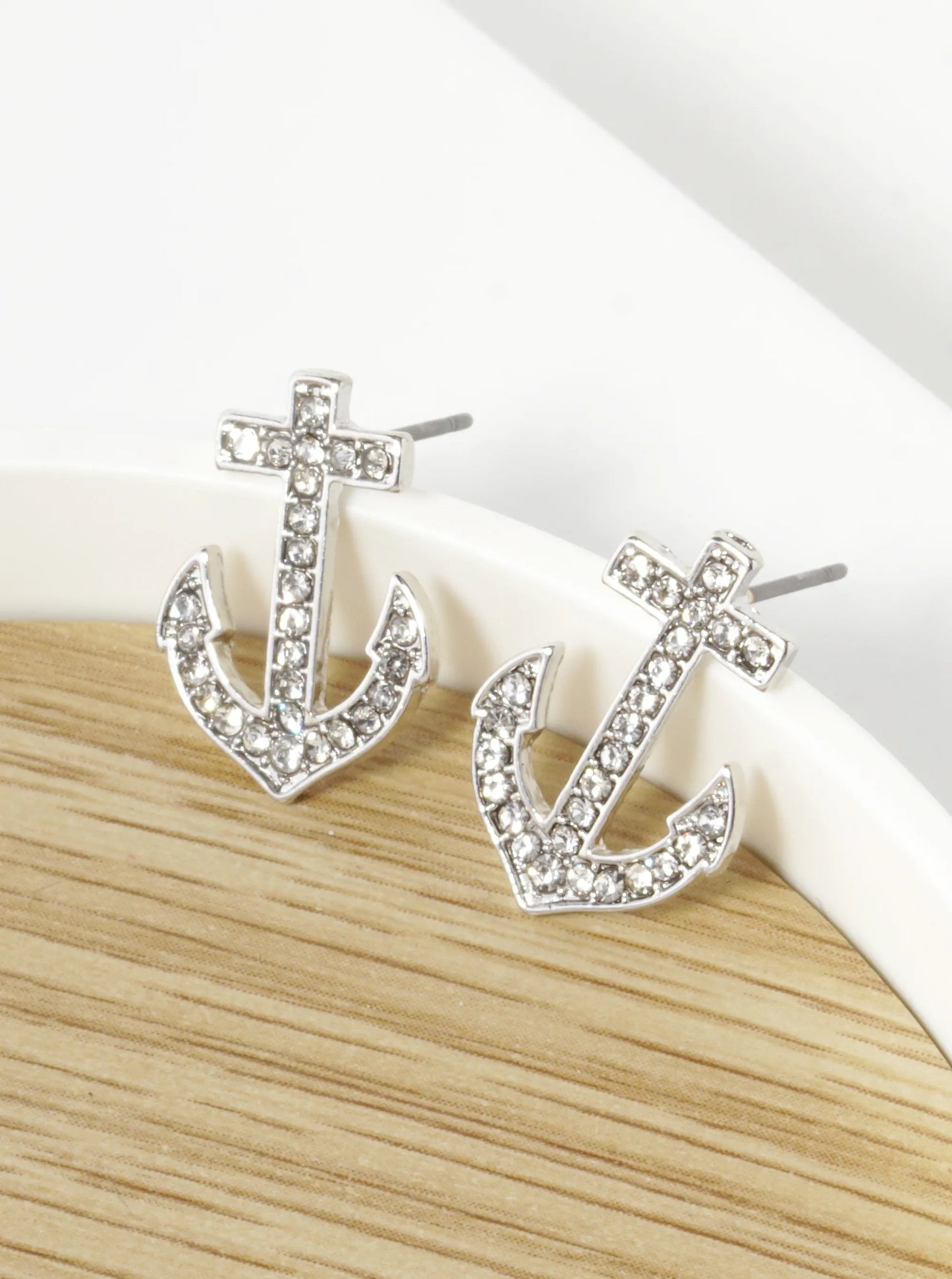 Crystal Pave 18mm Anchor Stud Earrings