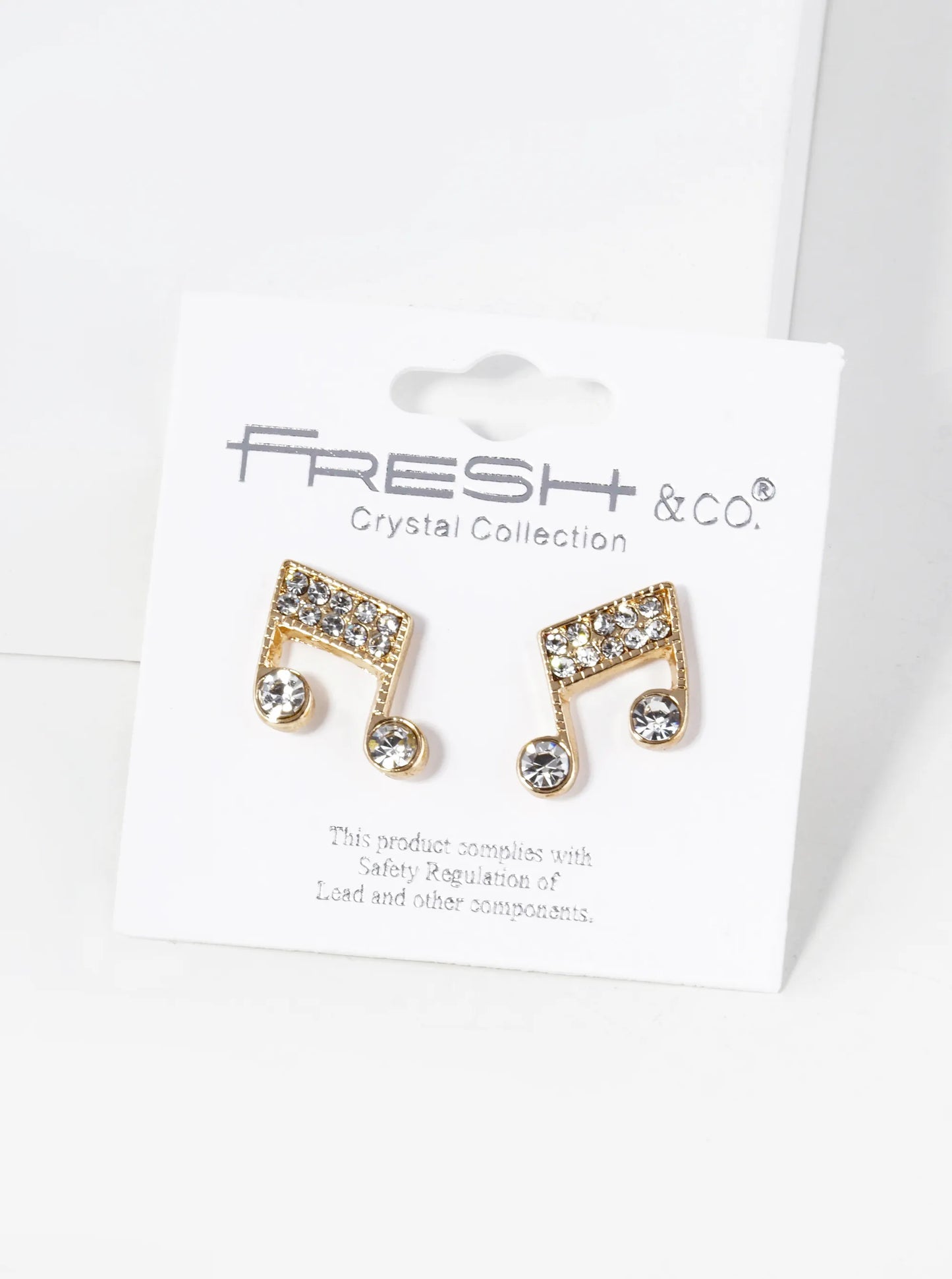 Crystal Pave 19mm Musical Note Stud Earrings