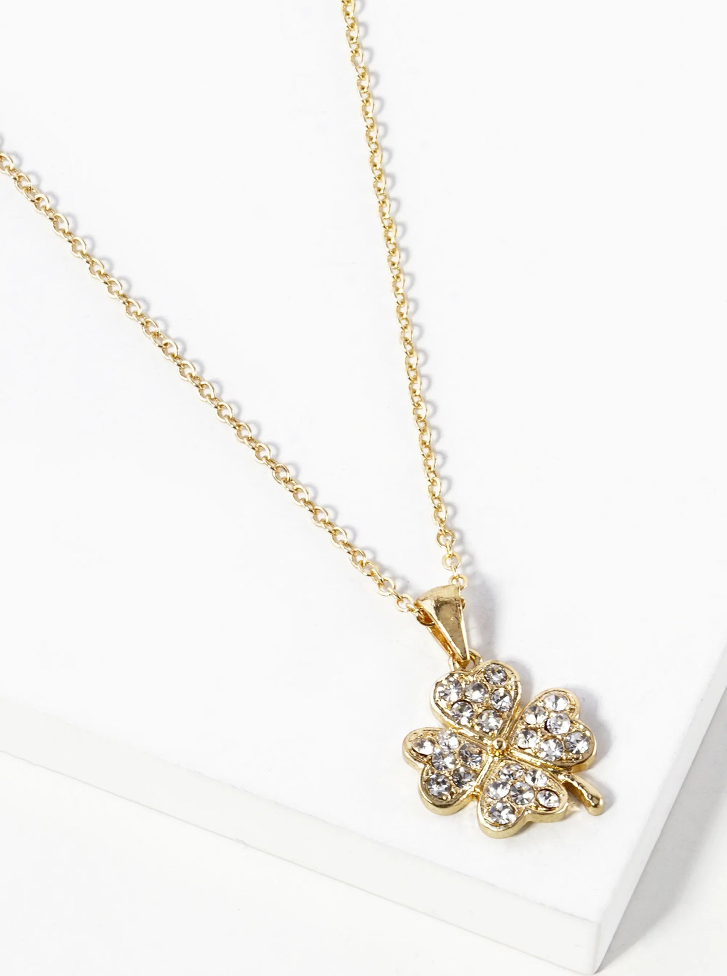 Crystal Pave 20mm Four-Leaf Clover Pendant Necklace