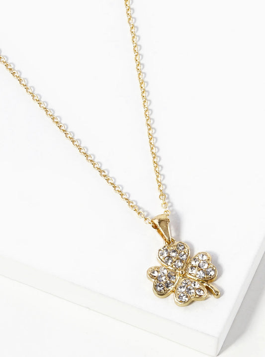 Crystal Pave 20mm Four-Leaf Clover Pendant Necklace