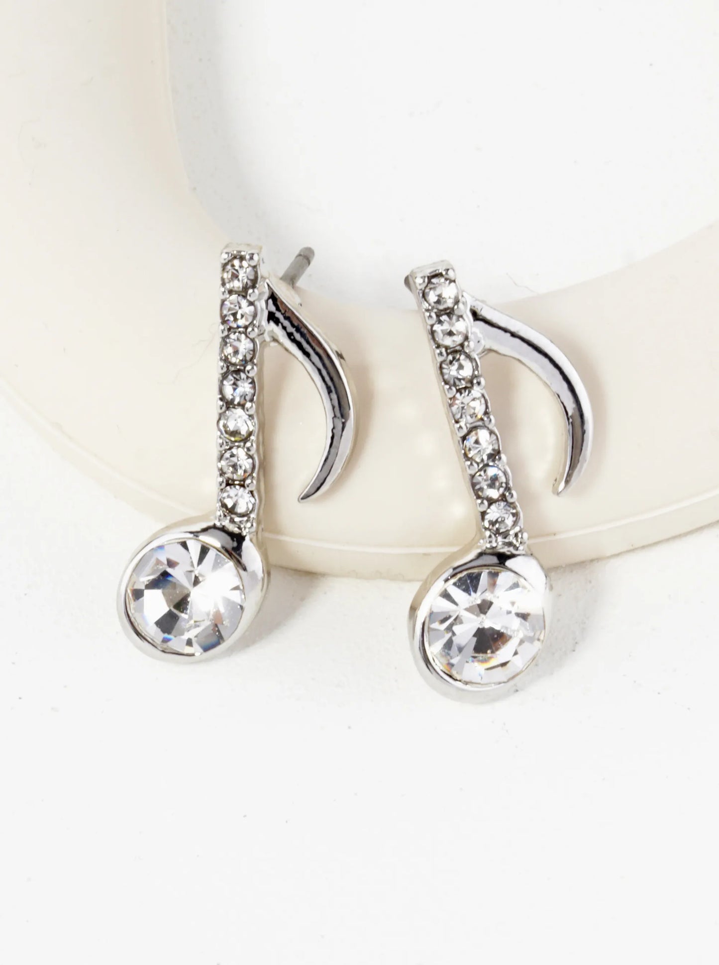 Crystal Pave 20mm Musical Note Stud Earrings