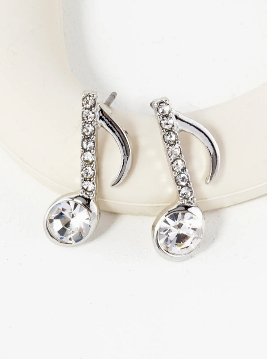 Crystal Pave 20mm Musical Note Stud Earrings