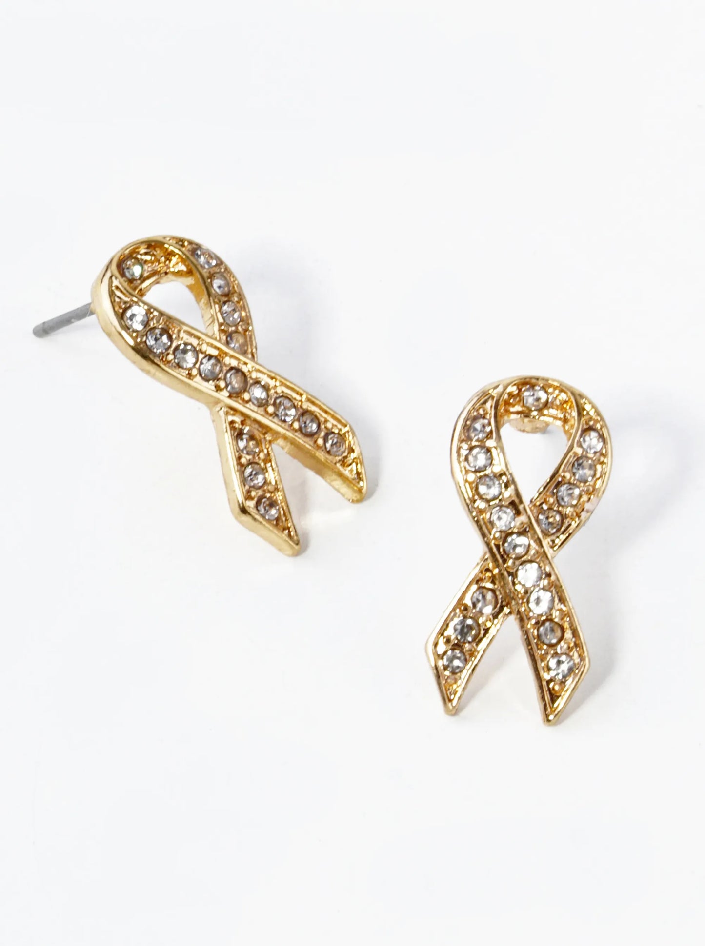 Crystal Pave 20mm Pink Ribbon Stud Earrings