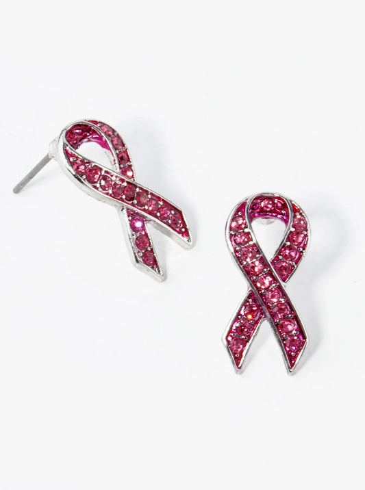 Crystal Pave 20mm Pink Ribbon Stud Earrings