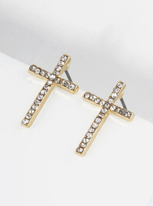 Crystal Pave 21mm Cross Stud Earrings