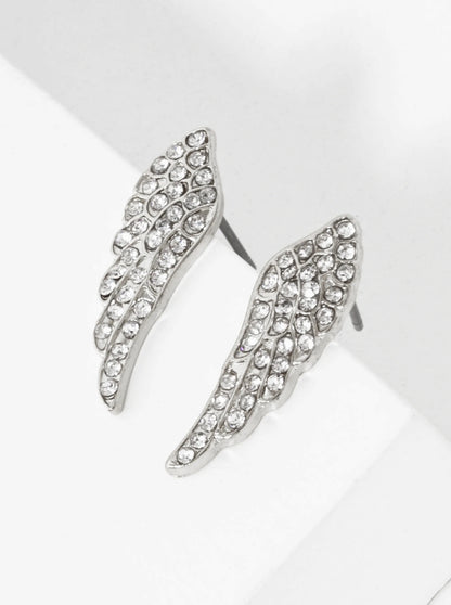 Crystal Pave 22mm Angel Wings Stud Earrings